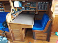 Slocum 43 Cutter aft cockpit with boom furler Click to launch Larger Image